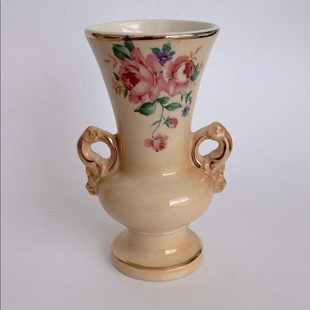 Vintage 1940s Spaulding China Co Wild Rose 6” Vase Gold Decoration